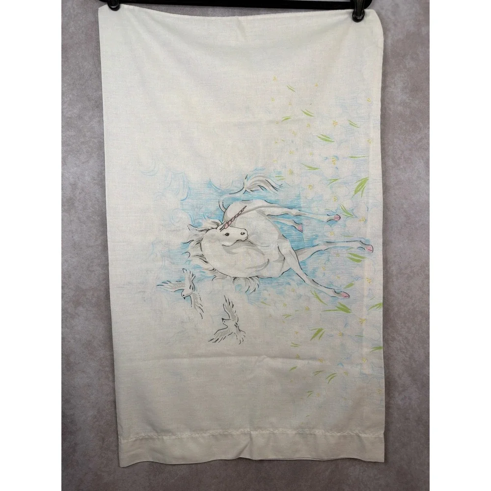 Bibb Company Pillowcase Kids Standard White 1982 Vintage Unicorn Doves Fantasy